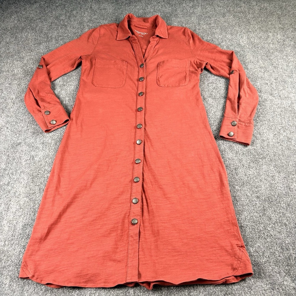 Soft Surroundings Shirt Dress Women's S Burnt Orange Roll Tab Boho Artsy Flaw